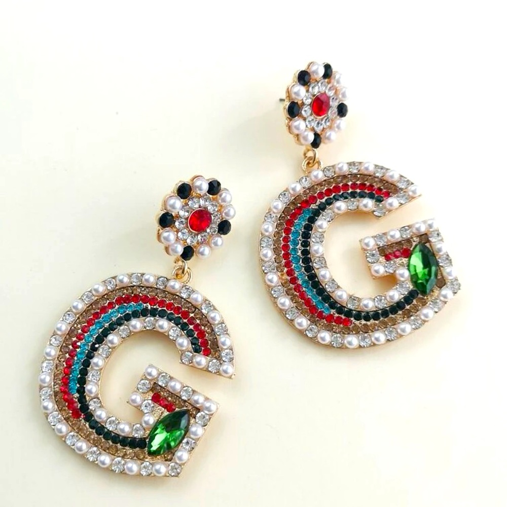 Statement Pearls and Rhinestone dangle earrings, lead free